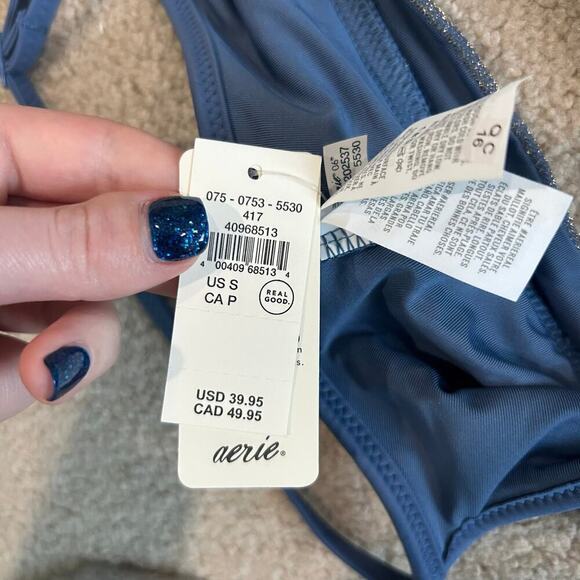 NWT Aerie Sparkle Straight Scoop Bikini Top True Blue Beach Swim Surf - Picture 4 of 5